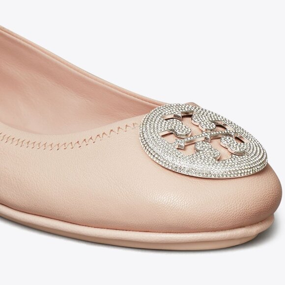 Tory Burch $298 Minnie Pavé Travel Ballet Flats Shell Pink MANY SIZES - Picture 1 of 8